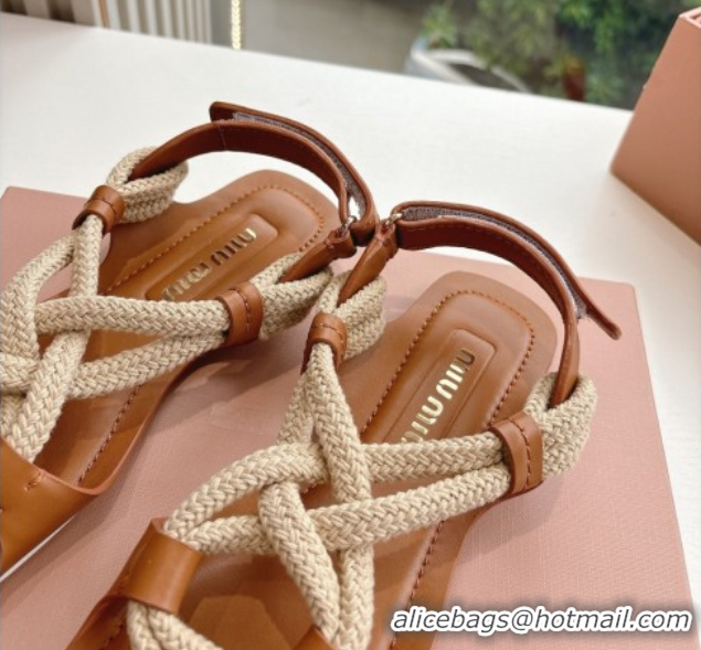 Best Grade Miu Miu Flat Cord Sandals Brown 2025 5X415E 0603150