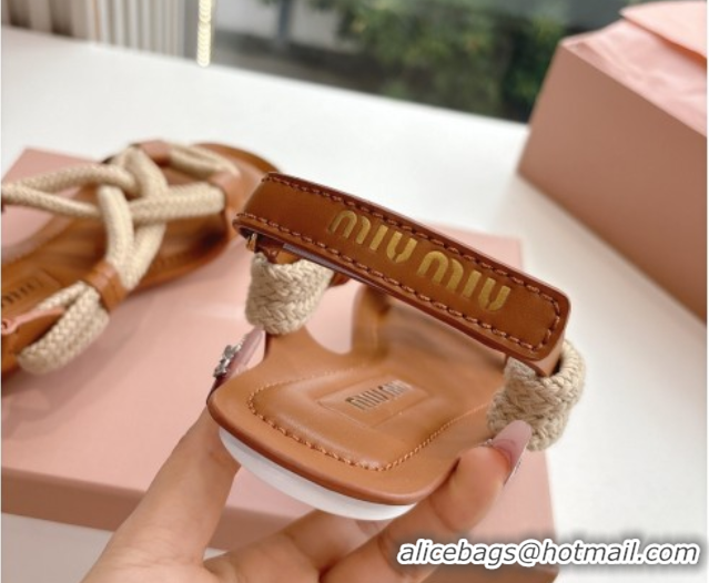 Best Grade Miu Miu Flat Cord Sandals Brown 2025 5X415E 0603150