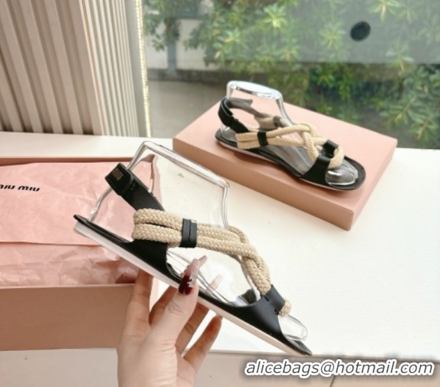 Low Cost Miu Miu Flat Cord Sandals Black 2025 5X415E 50603151