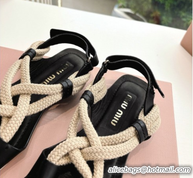 Low Cost Miu Miu Flat Cord Sandals Black 2025 5X415E 50603151
