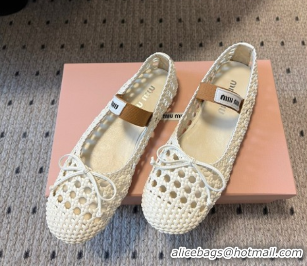 Good Product Miu Miu Woven Nappa Leather Flat Ballerinas White 2025 5F381E 0603153