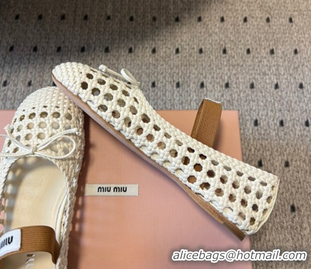 Good Product Miu Miu Woven Nappa Leather Flat Ballerinas White 2025 5F381E 0603153