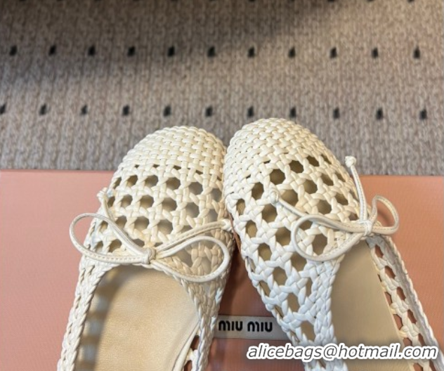 Good Product Miu Miu Woven Nappa Leather Flat Ballerinas White 2025 5F381E 0603153