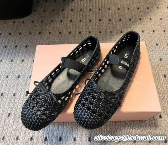 Good Quality Miu Miu Woven Nappa Leather Flat Ballerinas Black 2025 5F381E 50603154