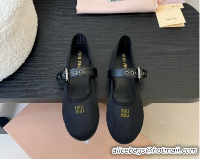 Trendy Design Miu Miu Mesh Fabric Flat Ballerinas Black 2025 5F373E 0603155