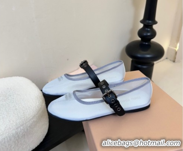 Lower Price Miu Miu Mesh Fabric Flat Ballerinas Grey 2025 5F373E 603156