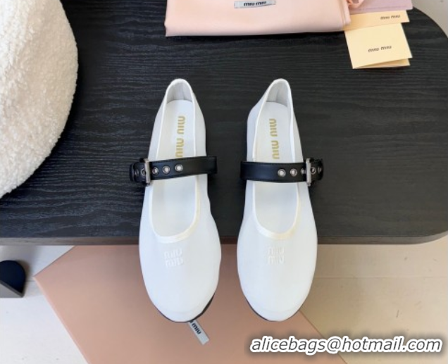 Top Design Miu Miu Mesh Fabric Flat Ballerinas White 2025 5F373E 0603157