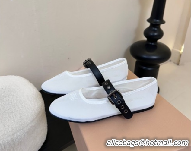 Top Design Miu Miu Mesh Fabric Flat Ballerinas White 2025 5F373E 0603157