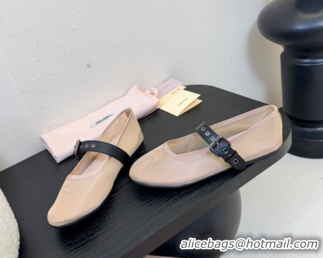 Best Product Miu Miu Mesh Fabric Flat Ballerinas Nude 2025 5F373E 0603158