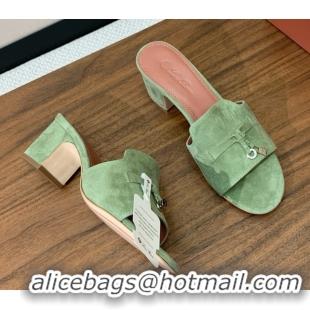 Durable Loro Piana Summer Charms Sandal 5.5cm Heel in Suede LP62005 Green 5062005