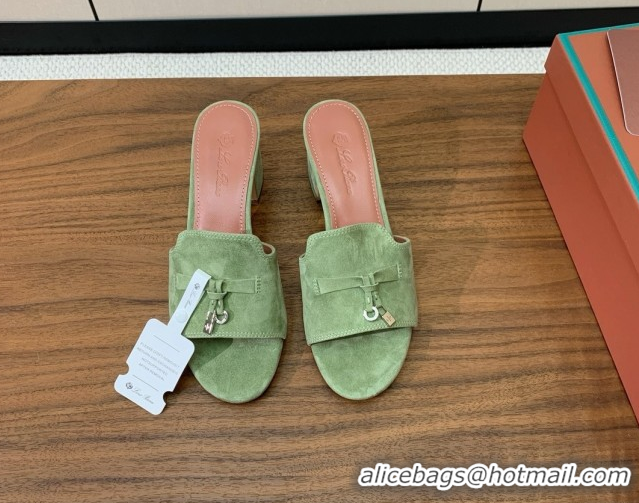 Durable Loro Piana Summer Charms Sandal 5.5cm Heel in Suede LP62005 Green 5062005