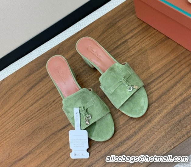 Durable Loro Piana Summer Charms Sandal 5.5cm Heel in Suede LP62005 Green 5062005