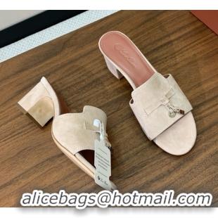 Generous Loro Piana Summer Charms Sandal 5.5cm Heel in Suede LP62006 Beige