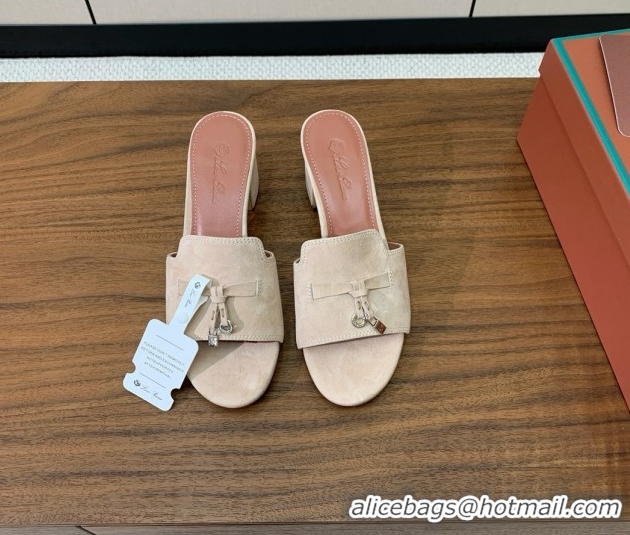 Generous Loro Piana Summer Charms Sandal 5.5cm Heel in Suede LP62006 Beige
