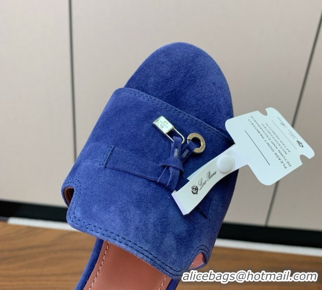 Fashion Luxury Loro Piana Summer Charms Sandal 5.5cm Heel in Suede LP62007 Blue