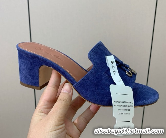 Fashion Luxury Loro Piana Summer Charms Sandal 5.5cm Heel in Suede LP62007 Blue