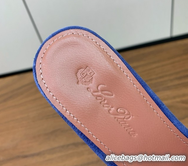 Fashion Luxury Loro Piana Summer Charms Sandal 5.5cm Heel in Suede LP62007 Blue