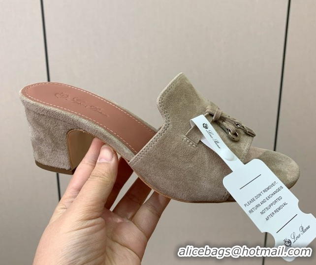 Fashion Loro Piana Summer Charms Sandal 5.5cm Heel in Suede LP62008 Deep Khaki