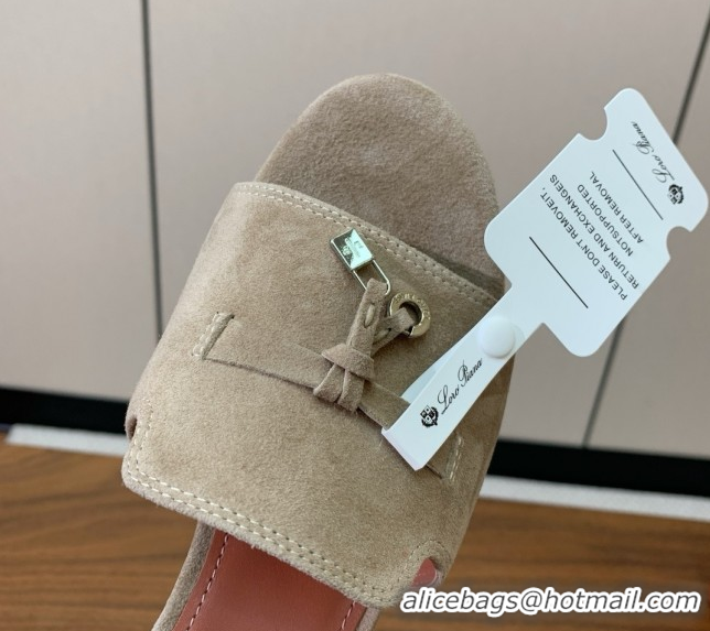Fashion Loro Piana Summer Charms Sandal 5.5cm Heel in Suede LP62008 Deep Khaki
