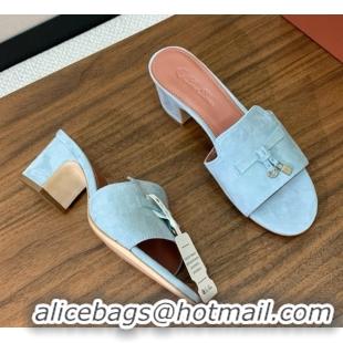 Lowest Price Loro Piana Summer Charms Sandal 5.5cm Heel in Suede LP62009 Light Blue