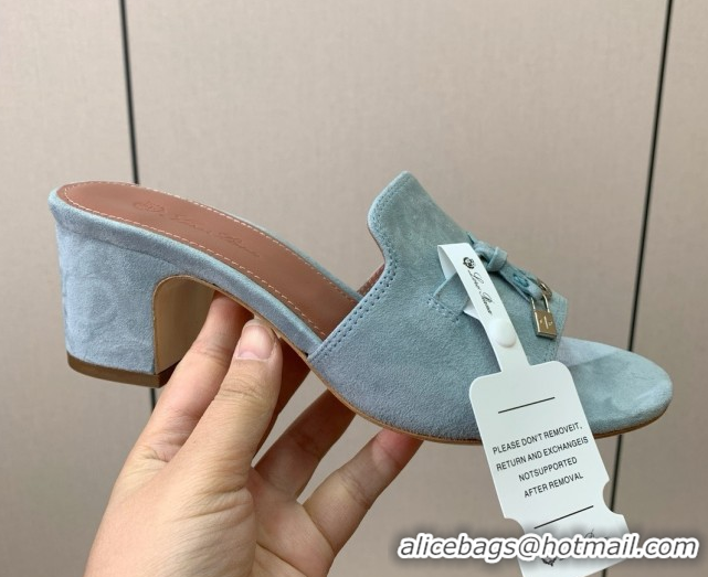Lowest Price Loro Piana Summer Charms Sandal 5.5cm Heel in Suede LP62009 Light Blue
