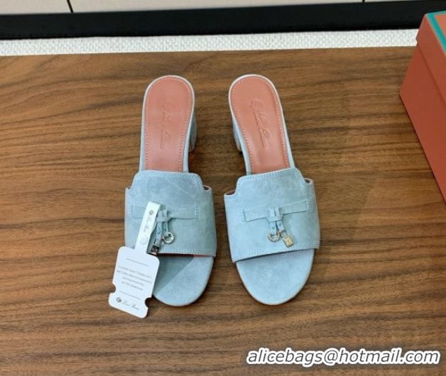 Lowest Price Loro Piana Summer Charms Sandal 5.5cm Heel in Suede LP62009 Light Blue