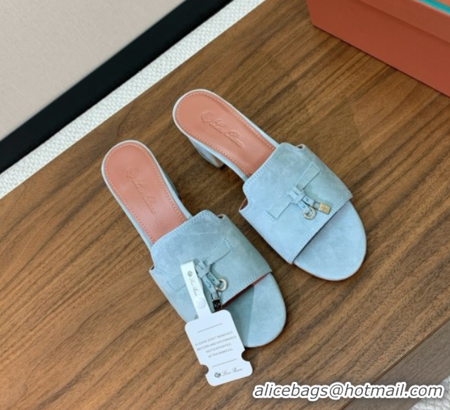 Lowest Price Loro Piana Summer Charms Sandal 5.5cm Heel in Suede LP62009 Light Blue