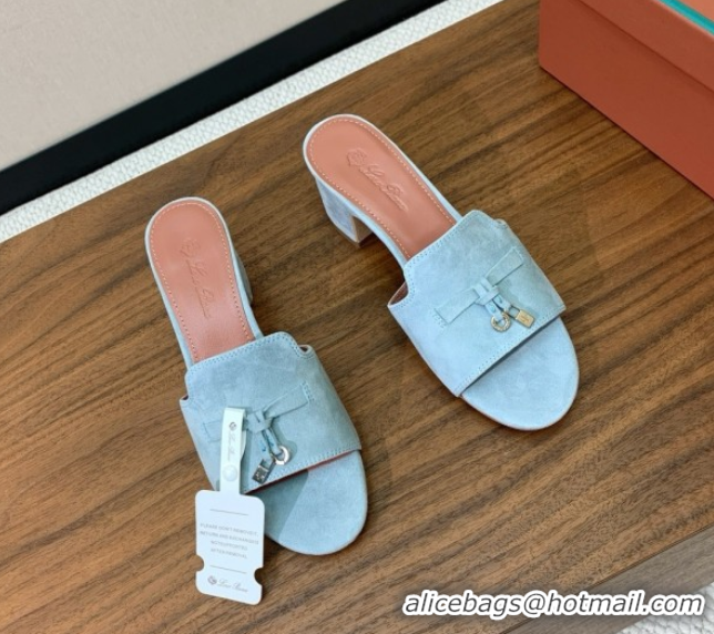 Lowest Price Loro Piana Summer Charms Sandal 5.5cm Heel in Suede LP62009 Light Blue