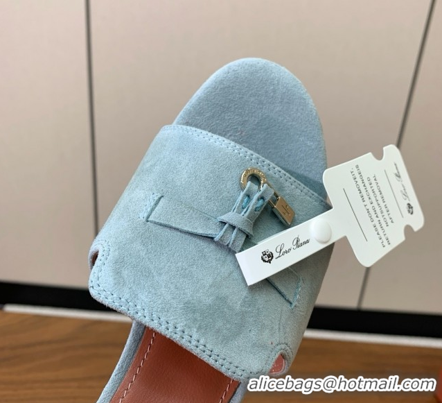 Lowest Price Loro Piana Summer Charms Sandal 5.5cm Heel in Suede LP62009 Light Blue