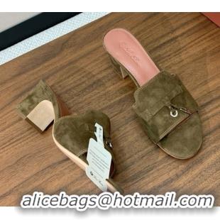 Original Cheap Loro Piana Summer Charms Sandal 5.5cm Heel in Suede LP62010 Brown