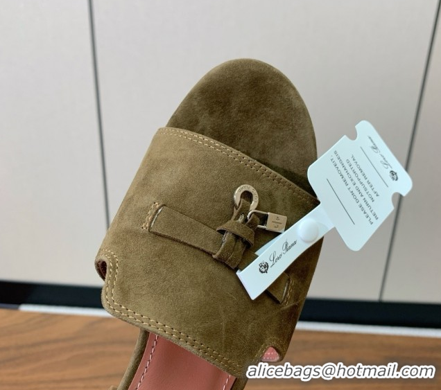 Original Cheap Loro Piana Summer Charms Sandal 5.5cm Heel in Suede LP62010 Brown