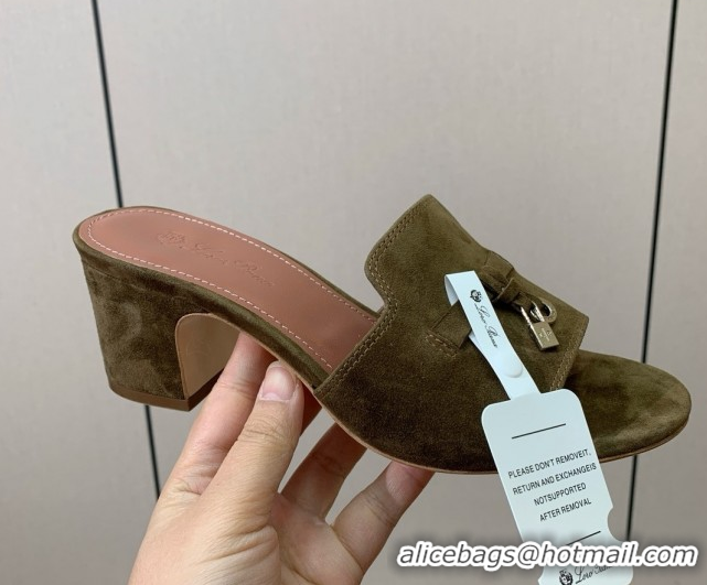 Original Cheap Loro Piana Summer Charms Sandal 5.5cm Heel in Suede LP62010 Brown