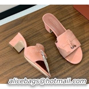 Cheap Price Loro Piana Summer Charms Sandal 5.5cm Heel in Suede LP62011 Pink