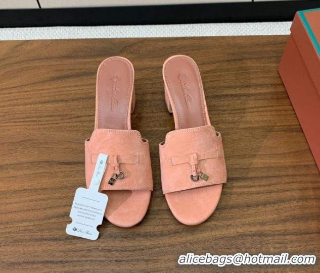 Cheap Price Loro Piana Summer Charms Sandal 5.5cm Heel in Suede LP62011 Pink