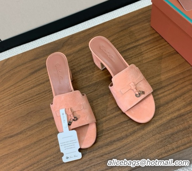 Cheap Price Loro Piana Summer Charms Sandal 5.5cm Heel in Suede LP62011 Pink