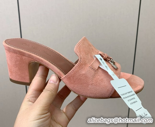Cheap Price Loro Piana Summer Charms Sandal 5.5cm Heel in Suede LP62011 Pink