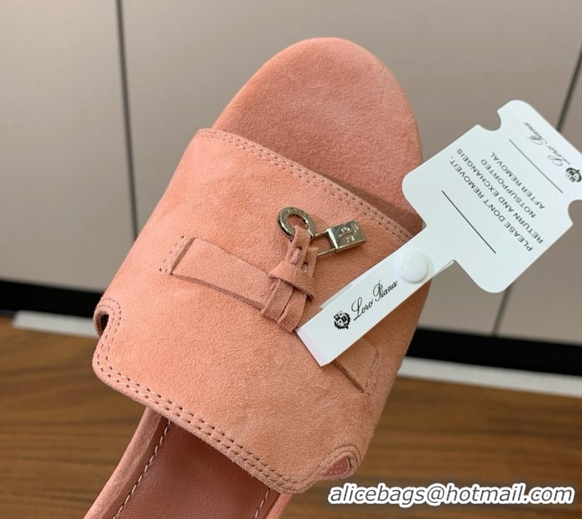 Cheap Price Loro Piana Summer Charms Sandal 5.5cm Heel in Suede LP62011 Pink