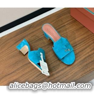 Stylish Loro Piana Summer Charms Sandal 5.5cm Heel in Suede LP62012 Blue