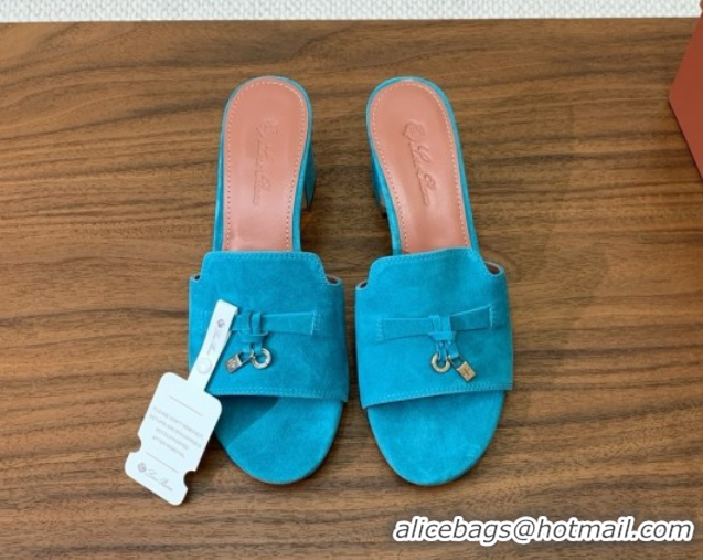 Stylish Loro Piana Summer Charms Sandal 5.5cm Heel in Suede LP62012 Blue