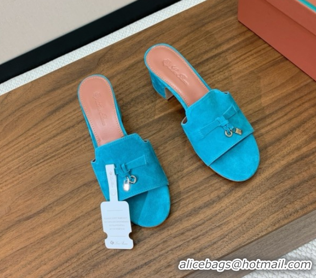 Stylish Loro Piana Summer Charms Sandal 5.5cm Heel in Suede LP62012 Blue