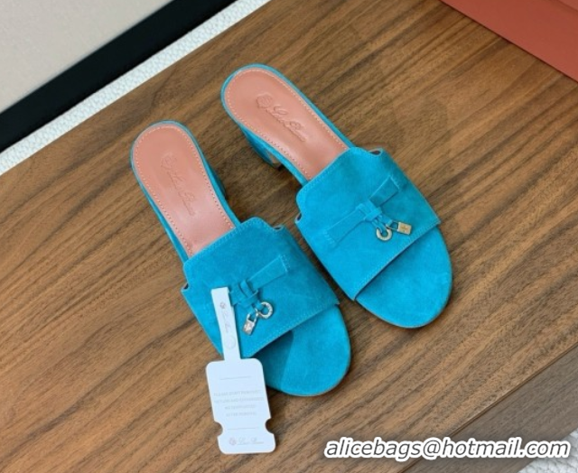 Stylish Loro Piana Summer Charms Sandal 5.5cm Heel in Suede LP62012 Blue