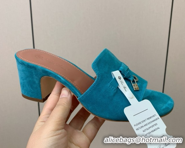 Stylish Loro Piana Summer Charms Sandal 5.5cm Heel in Suede LP62012 Blue