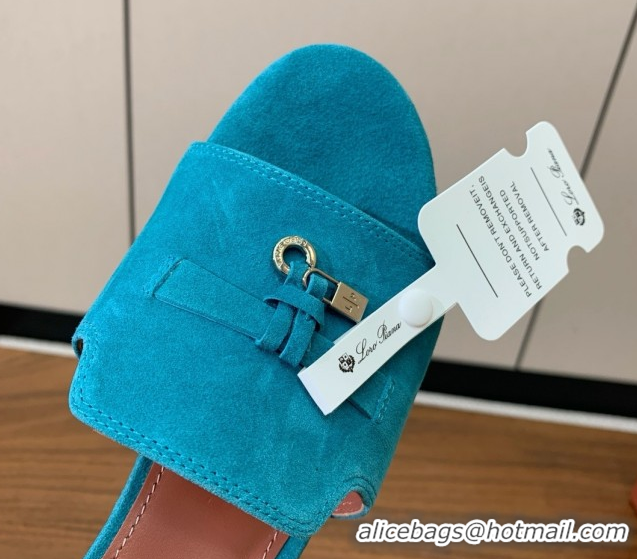 Stylish Loro Piana Summer Charms Sandal 5.5cm Heel in Suede LP62012 Blue