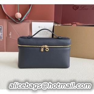 Luxury Cheap Loro Piana LP Extra Pocket Pouch L19 in Grained Calfskin FAI8393 Dark Blue 2025