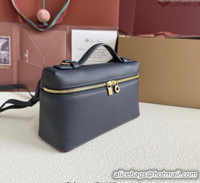 Luxury Cheap Loro Piana LP Extra Pocket Pouch L19 in Grained Calfskin FAI8393 Dark Blue 2025