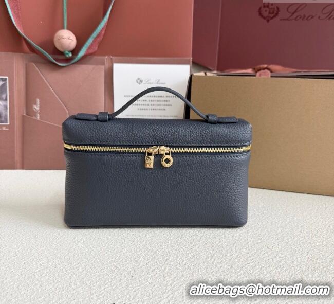Luxury Cheap Loro Piana LP Extra Pocket Pouch L19 in Grained Calfskin FAI8393 Dark Blue 2025
