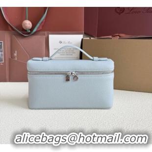 Top Grade Loro Piana LP Extra Pocket Pouch L19 in Grained Calfskin FAI8393 Light Blue 2025