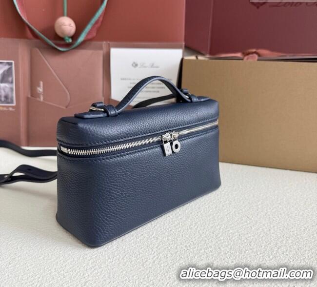 Top Design Loro Piana LP Extra Pocket Pouch L19 in Grained Calfskin FAI8393 Midnight Blue 2025