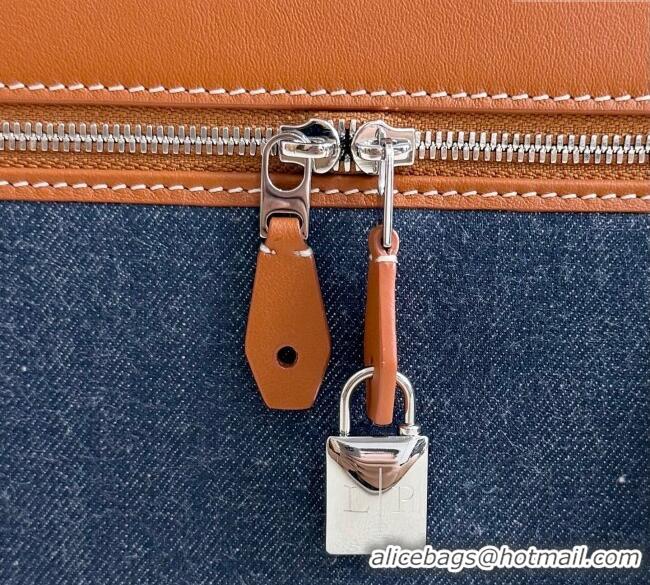 Best Price Loro Piana LP Extra Pocket Pouch L27 in Blue Denim and L5071 Brown Calfskin 2025