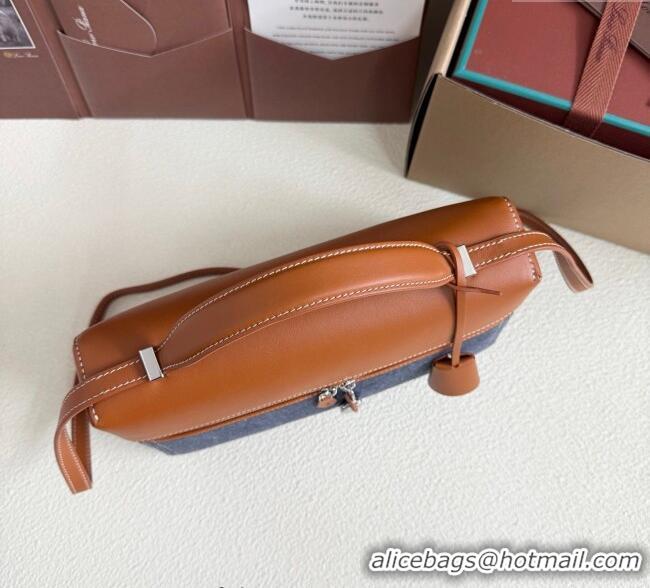 Best Price Loro Piana LP Extra Pocket Pouch L27 in Blue Denim and L5071 Brown Calfskin 2025